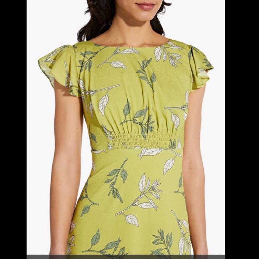 Adrianna Papell Tranquil Leaves Print A-Line Dress, Citron/Multi